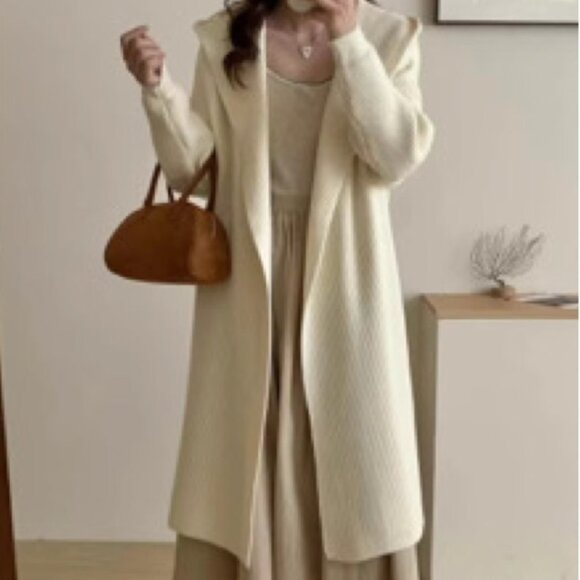 Maxi length cardigans hooded ($139) with belt loops - Picture 2 of 6